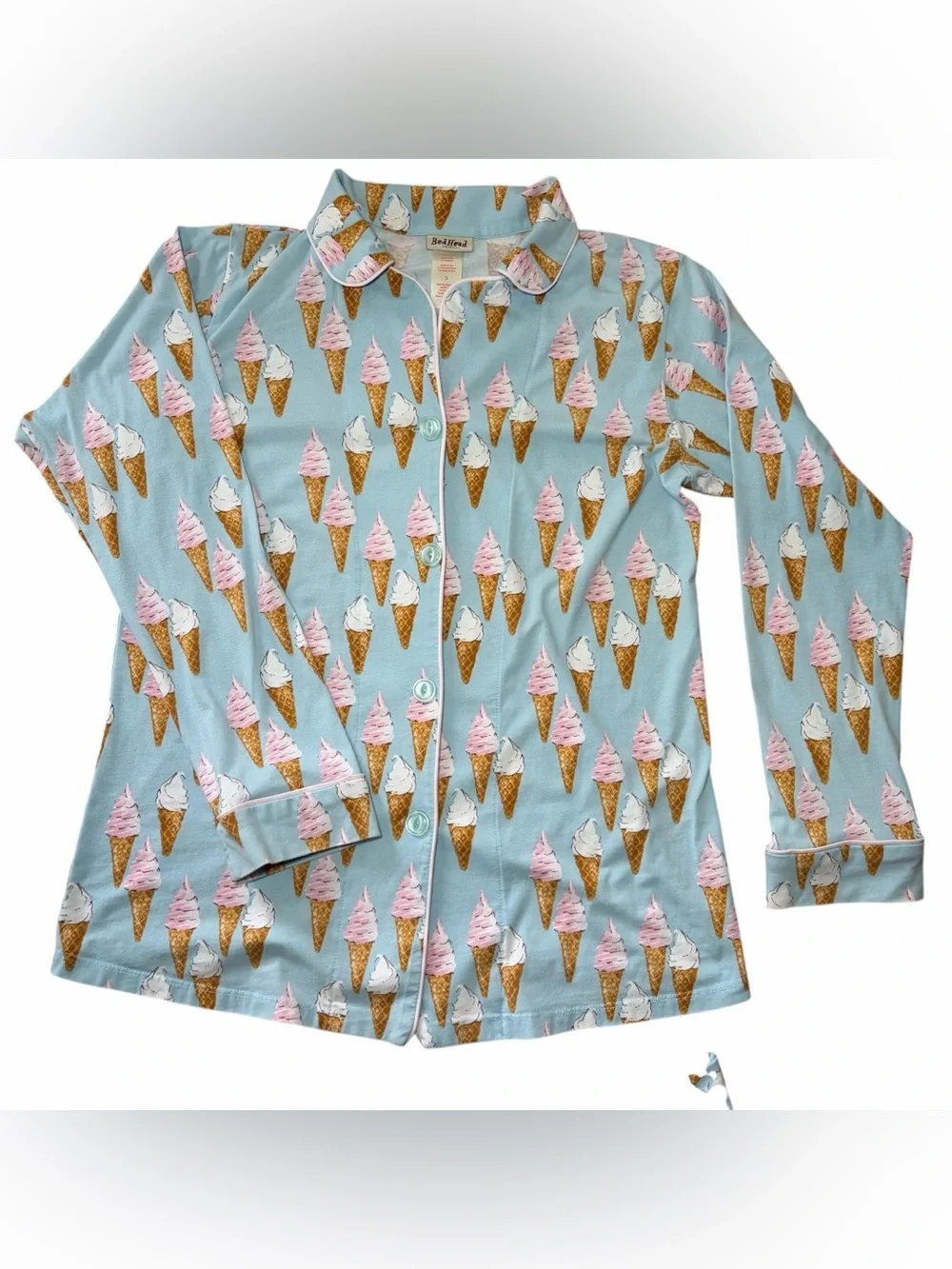 BedHead Pajamas SMALL Ice Cream Cones Light Blue Button-Down Elastic Waist